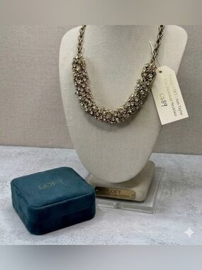 Vintage LOFT Ann Taylor Y2K Gold Crystal Statement Necklace EUC